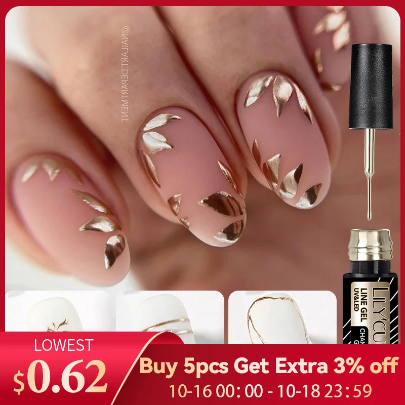LILYCUTE 5ml Gold Sliver Metallic Liner Gel Nail Polish French Style Super Bright Mirror Pull Line Graffiti Painting Stripe Gel LILYCUTE 5ml Gold Sliver Metallic Liner Gel Nail Polish French Style Super Bright Mirror Pull Line Graffiti Painting Stripe Gel