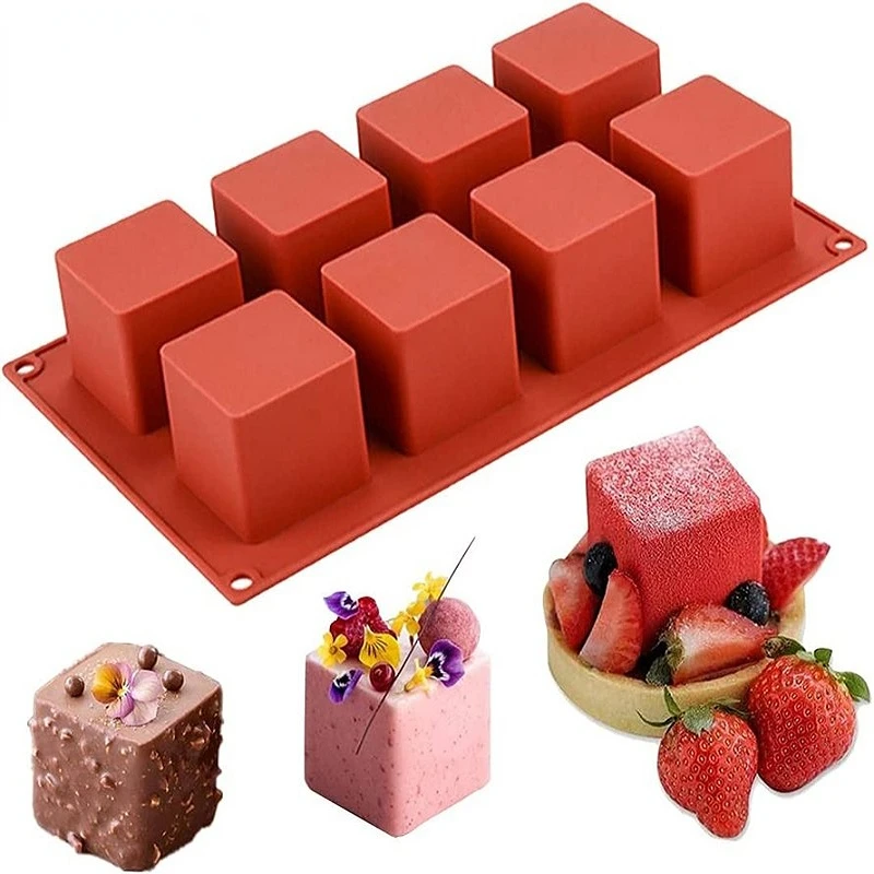 3D Small Square Shape 8 Holes Non-stick Silicone Mold for DIY Pastry Jelly Cupcakes Mousse Ice Cream Chocolate Utensil