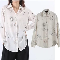 maxdutti england elegant blusas casual shirt women blouse spring new fashion starry sky printing long blouse women and tops