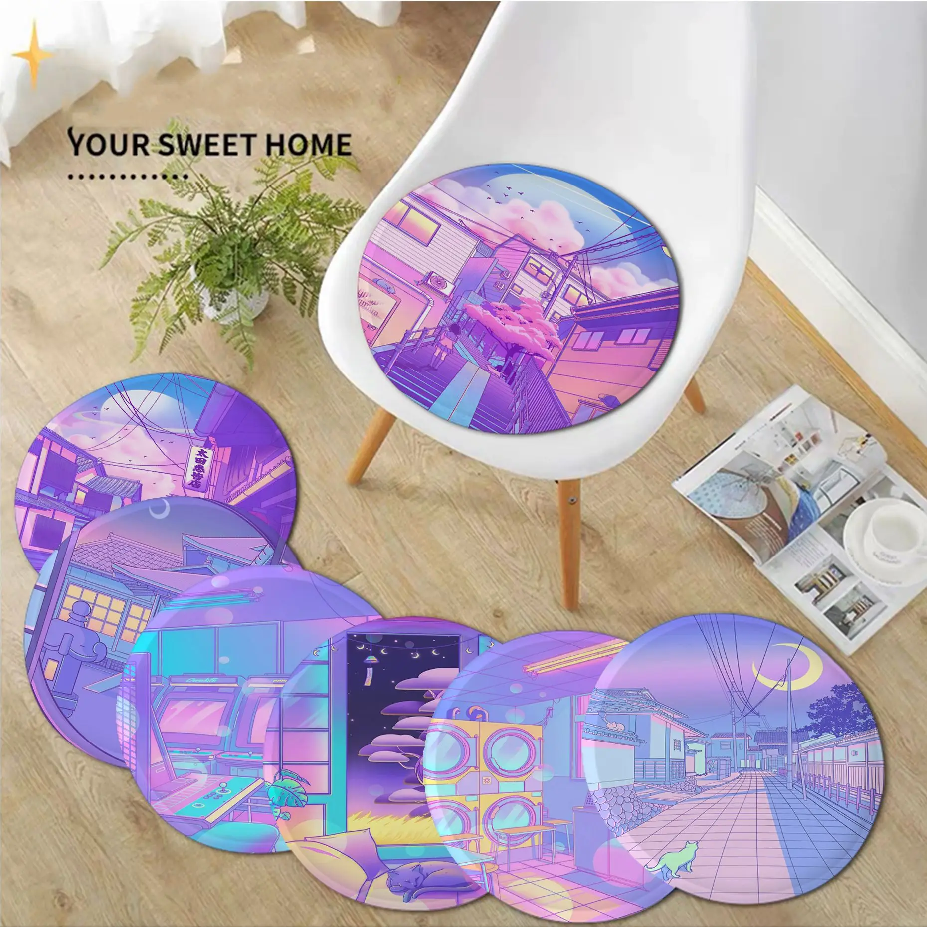 Night City Pop Kyoto Four Seasons Нескользящая Тканевая Подушка В Современном Стиле Квадратная