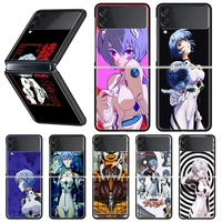 anime evangelions ayanami rei phone case for samsung galaxy z flip 3 5g black hard cover zflip3 luxury coque fundas shockproof b