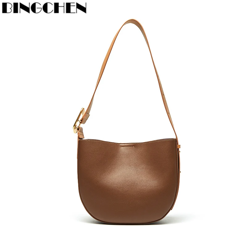 BINGCHEN 2022 New Trendy Ladies Bags High-end Simple Saddle Bag Fashionable Leather Shoulder Messenger Bag High-quality Brand