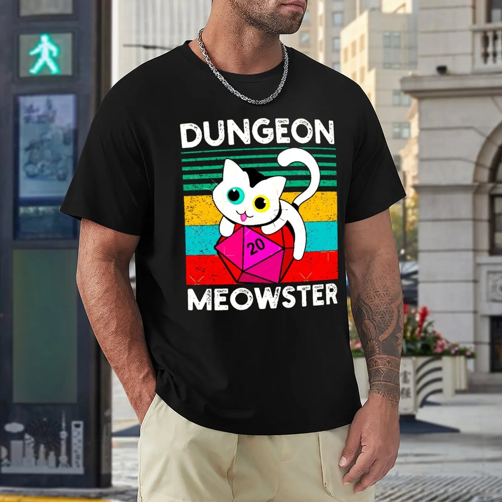 

Dungeon And Meowster Funny DnD Tabletop Gamer Cat D20 Graphic Vintage T-shirts High Grade Fitness Eur Size