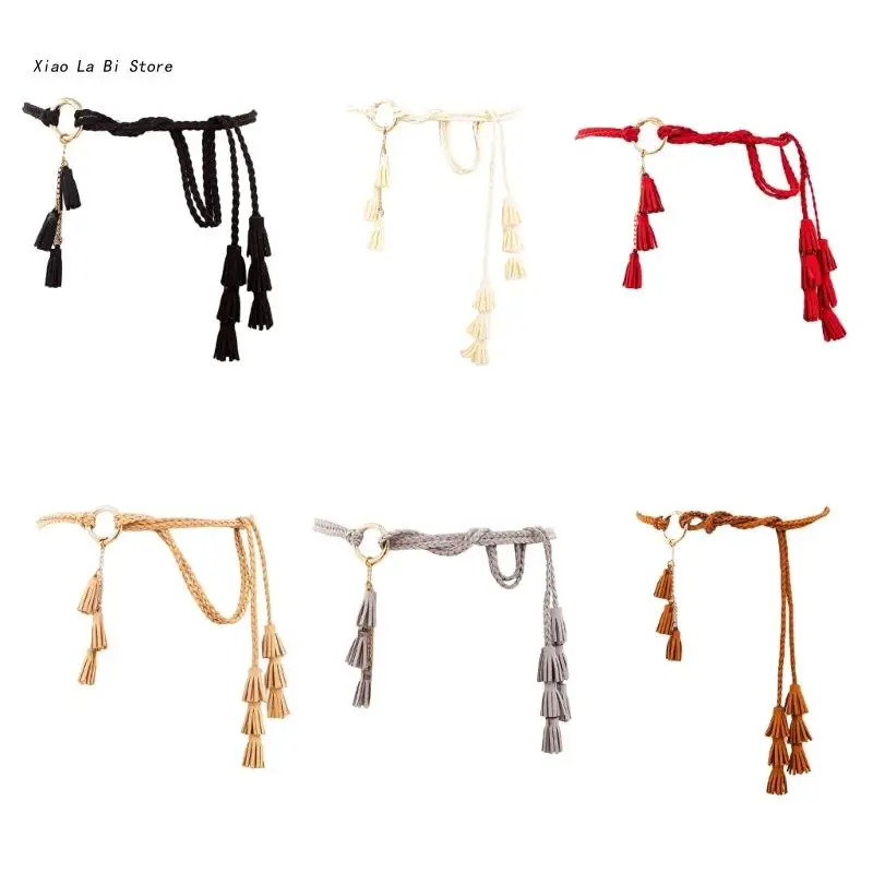 

XXFD Handmade Bohemian Waist Rope Fringe Decors Braided Belt for Ladies Dress Decors