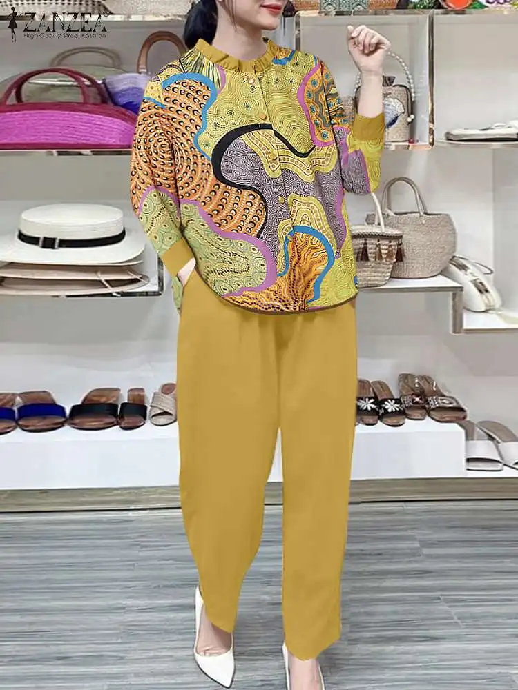 Модные женские дизайнерские комплекты ZANZEA Повседневная рубашка с рукавом 3/4