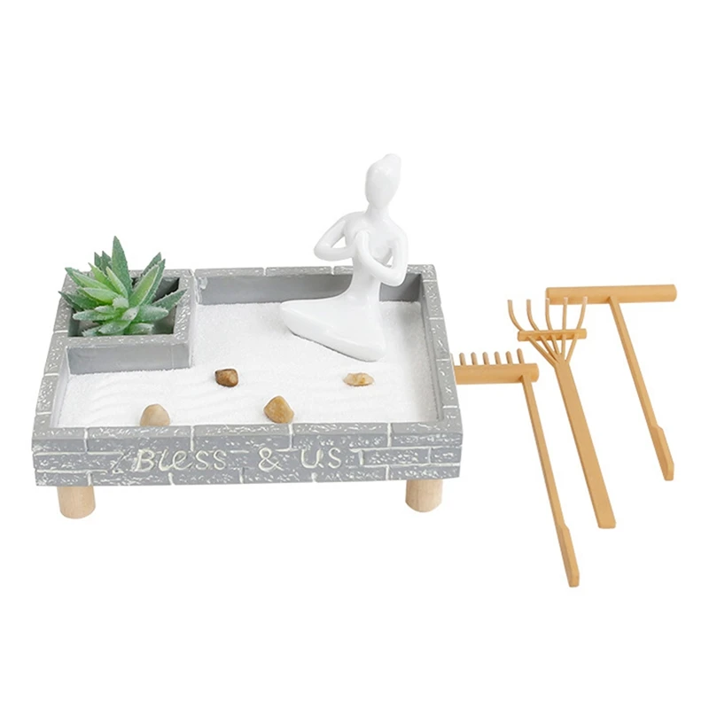 

Набор для сада Zen, настольный песочный садовый набор для стола, мини-стол дзен, садовые украшения для дома и офиса, медитация