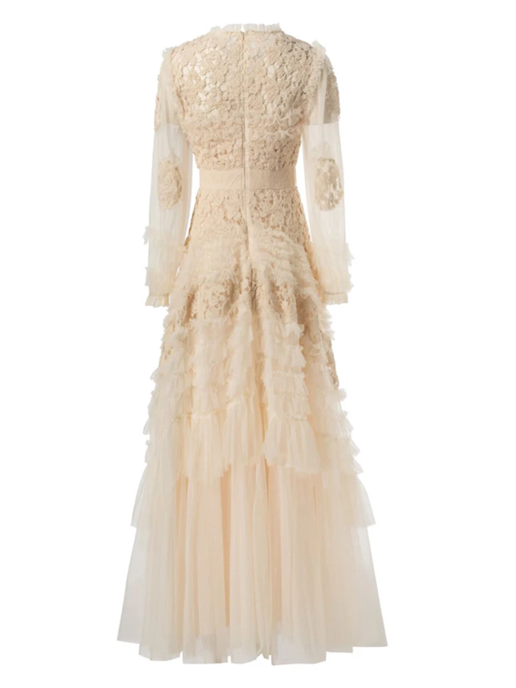 QMQA модные женские дизайнерские платья с открытыми оборками элегантное сетчатое