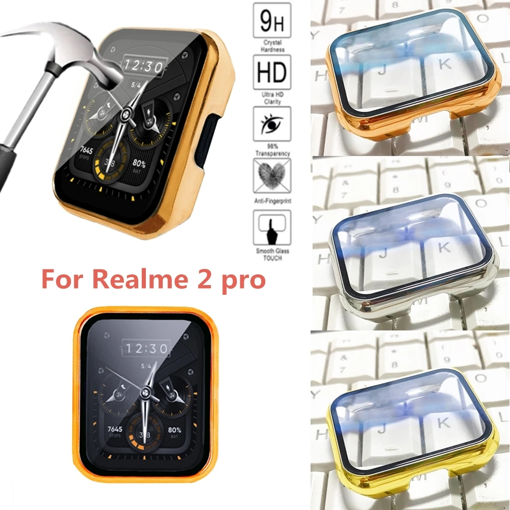 

Full Protective Case Cover For Realme watch 2 Pro Screen Protector For Realme Watch 2 PC Plating Shell Width Tempered Glass Flm