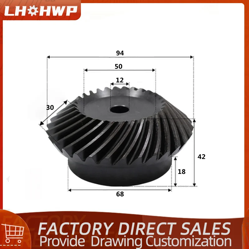 

1 pair of 45# steel spiral bevel gear 3M30 tooth hole 12mm surface high frequency quenching helix angle 35 degrees