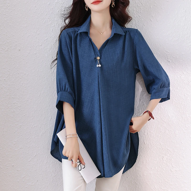 #2843 летние женские блузки и топы свободная офисная Длинная блузка с рукавом