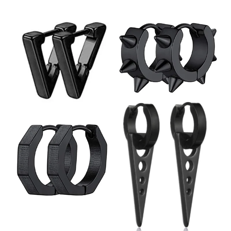 

Набор сережек унисекс из нержавеющей стали, гипоаллергенные ювелирные украшения в классическом стиле, в стиле панк, треугольник, многоугол...