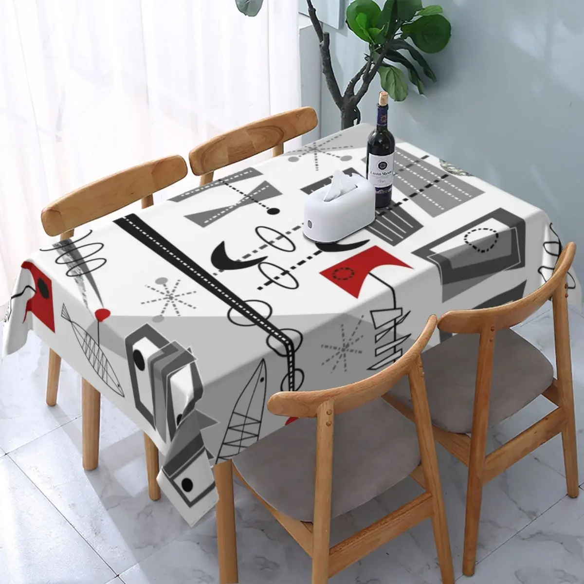 

Rectangular Tablecloth Tablecloth Fit 40"-44" Elastic Edge Table Cloth Atomic Inspired Table Cover