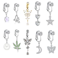 1pc fake belly butterfly fake belly piercing heart clip on umbilical navel fake pircing butterfly leaves cartilage earring clip