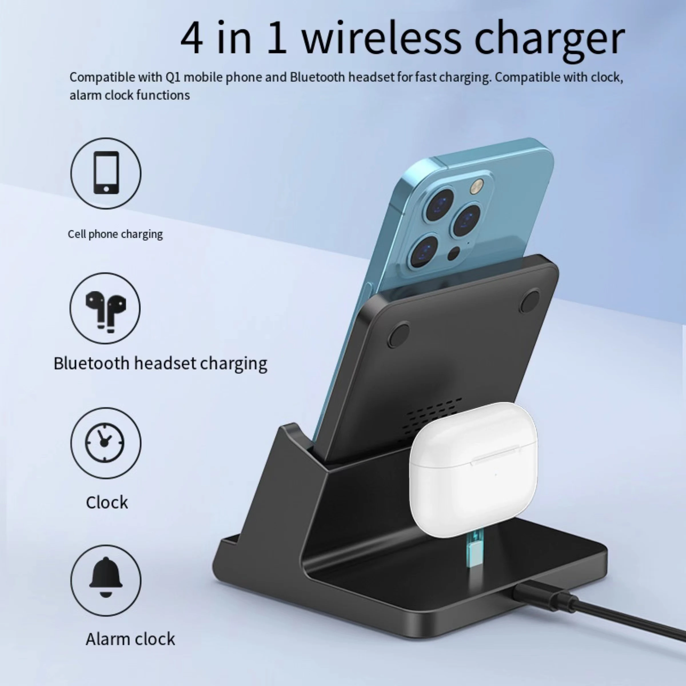 

4 IN 1 Magnetic Wireless Charger Alarm Clock Time Display 15W Portable Fast Charging Dock for Iphone 14promax 13 12 Airpods Pro