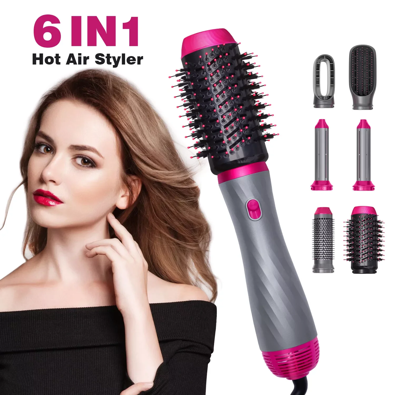 

NEW2023 6 in 1 Hair Dryer Brush & Straightener Brush Salon Tool One-Step Hair Dryer and Styler 1000W Ionic Straightening Bru