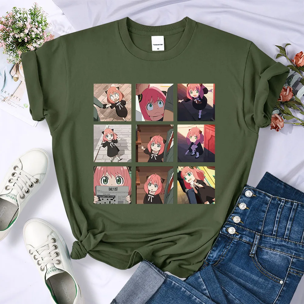 

Женская футболка в стиле Харадзюку, свободная летняя футболка с изображением шпиона X Family Anya Nine Grid, Женская индивидуальная универсальная одежда