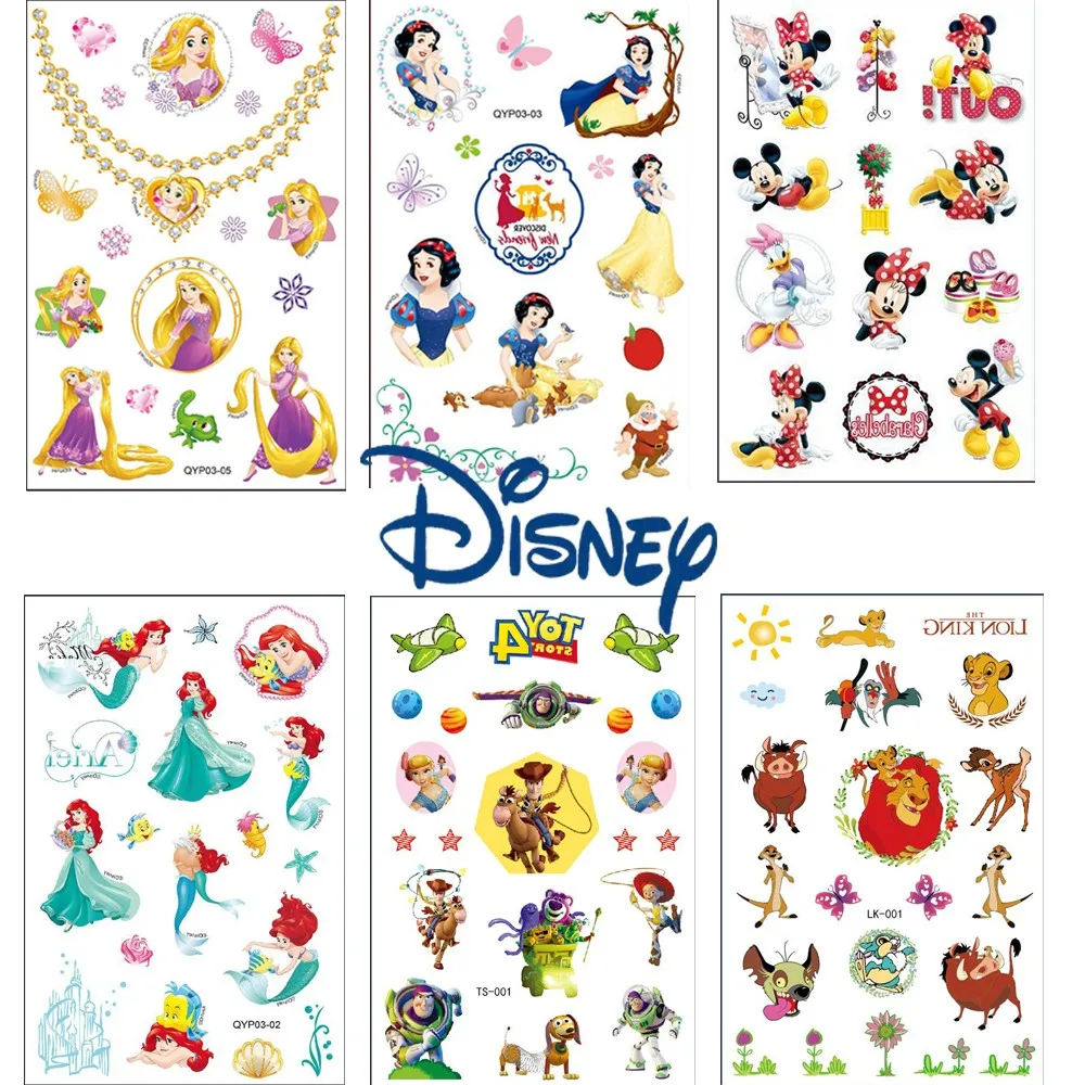4Pcs/set Tattoo stickers Disney Stitch Princess Sofia Unicorn Frozen Action Figure Cars Cartoon Sticker Kids Girls Birthday Gift