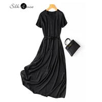 22 mm heavy silk mulberry satin 93 natural silk classic black extended v neck womens 2022 summer dress evening dress