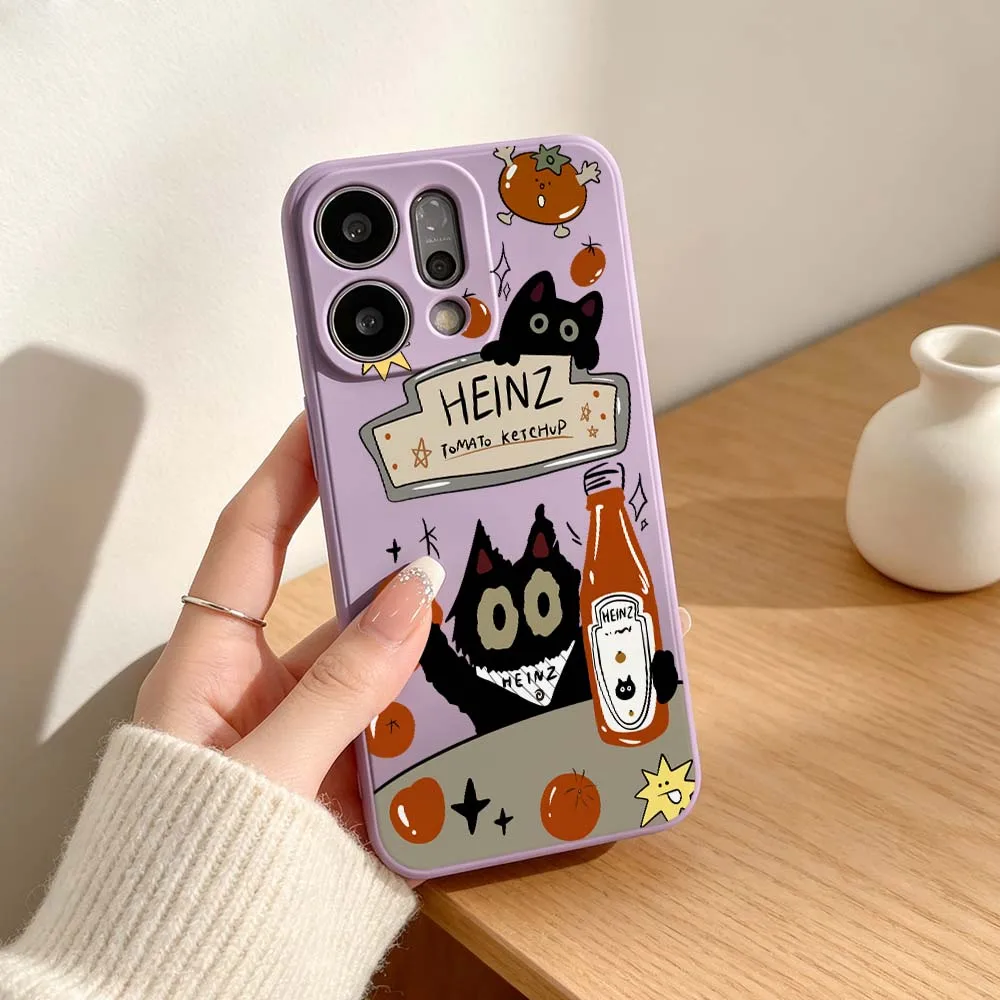 Фото Мягкий чехол для телефона с рисунком Heinz Black Cat Ketchup Shell для OPPO Reno 15 14 13 11 12 FS 9 8 7 6 Pro Max Lite F SE 5G Pro Plus №2