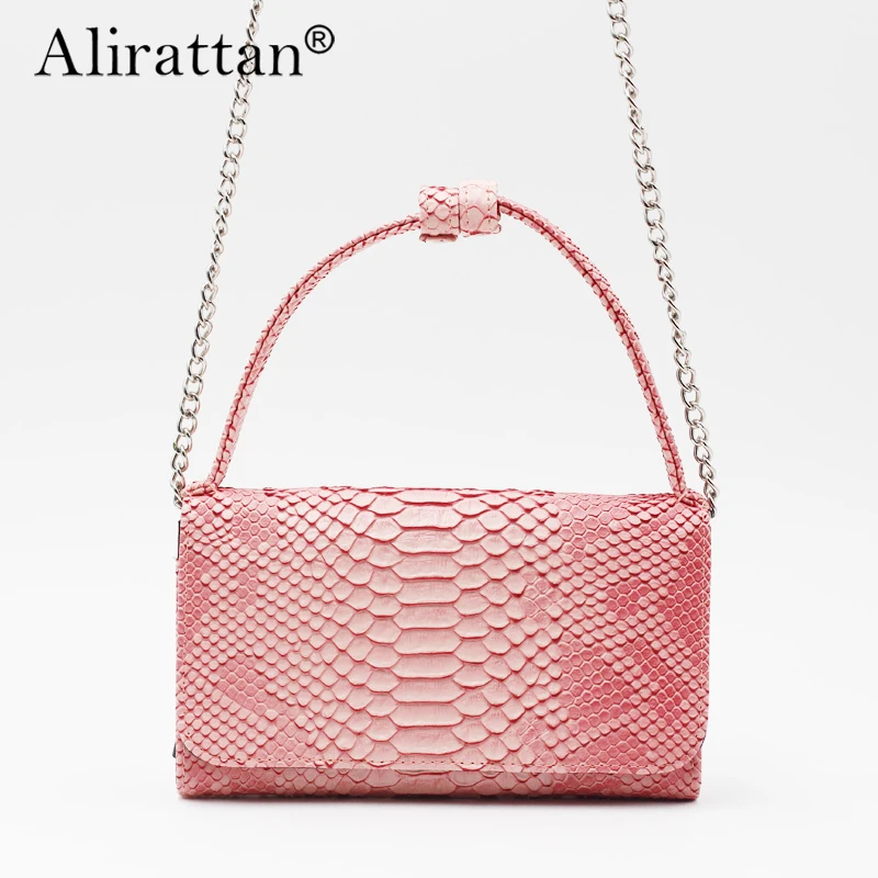 

Alirattan Luxury Snake Pattern Pink Hand Bags Cross Body Shoulder Bag Snakeskin Designer Day Clutch Chain Crossbody Bag