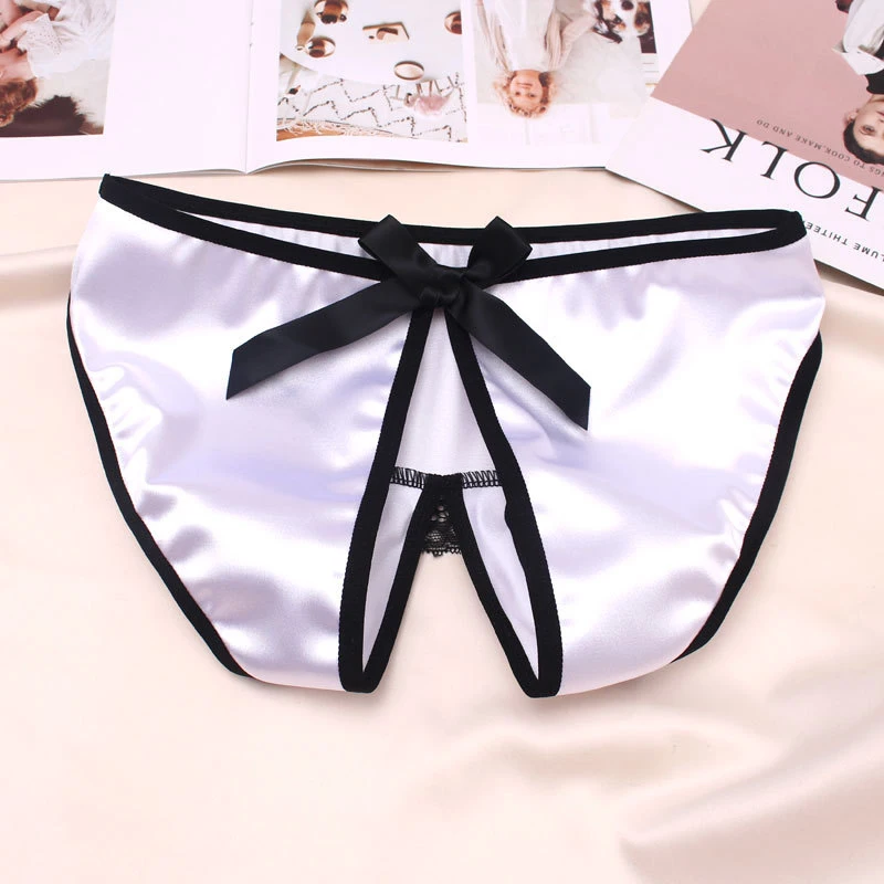 

Sexy Crotchless Women Thong Panties Low-rise Satin Underwear Femme Hot Knickers Erotic G-string Briefs Open Crotch Panties