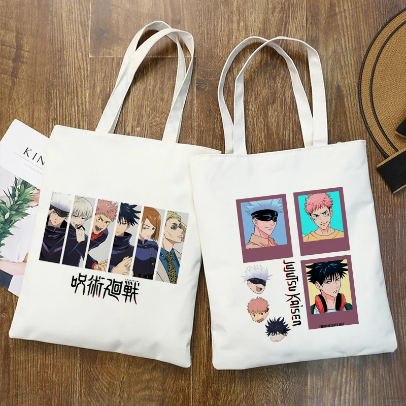 

Shopper Tote Bags Harajuku Women Anime Jujutsu Kaisen Manga Female Canvas Shoulder Bag Shopping Bag Handbag Eco Large-capacity