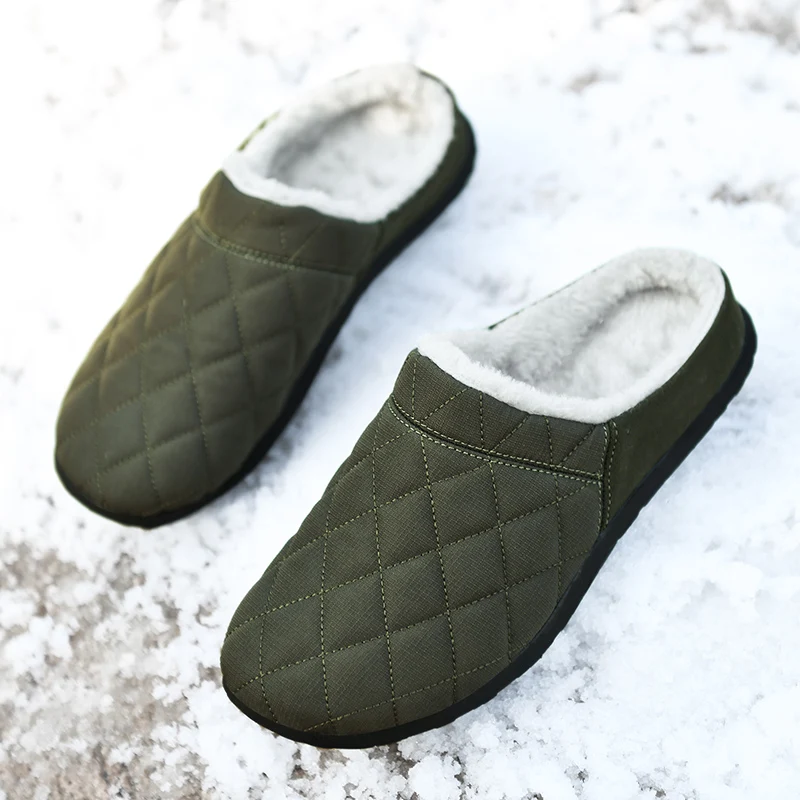 

Winter Warm Half Slippers for Men Brand Fashion Cotton Slippers Man Half Drag Fur Indoor Plush Flat Mens Shoes Brand Slippers