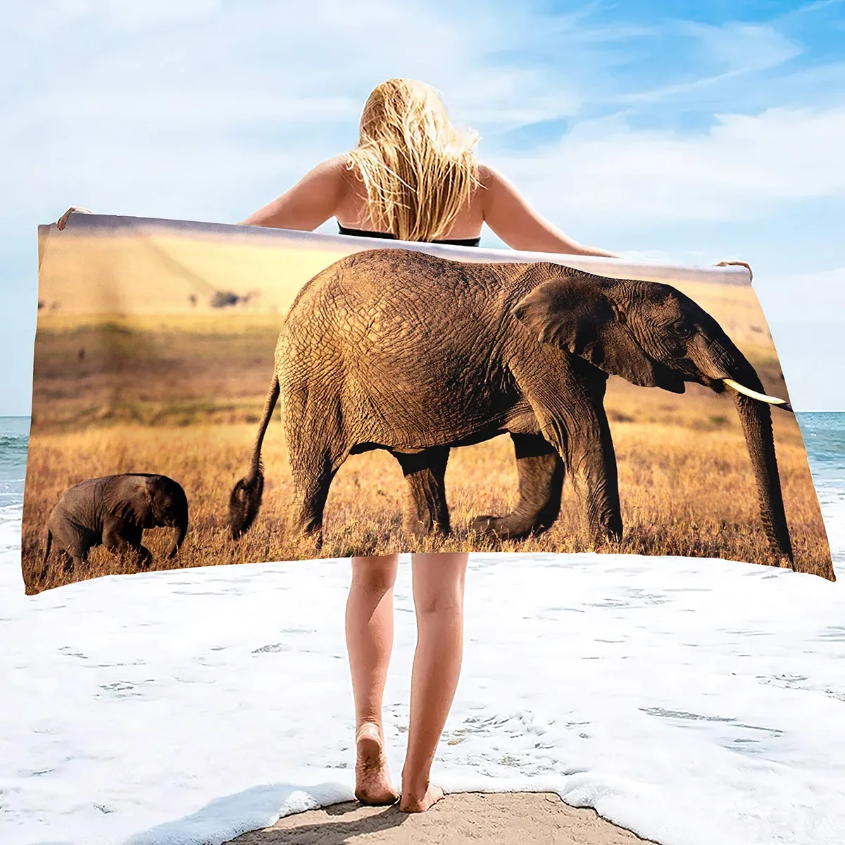 Фото Пляжное полотенце Custom Fantasy Elephant с принтом мужчины с фонарем, из микрофибры, без песка, быстросохнущее, мягкое, для путешествий и бассейна №3