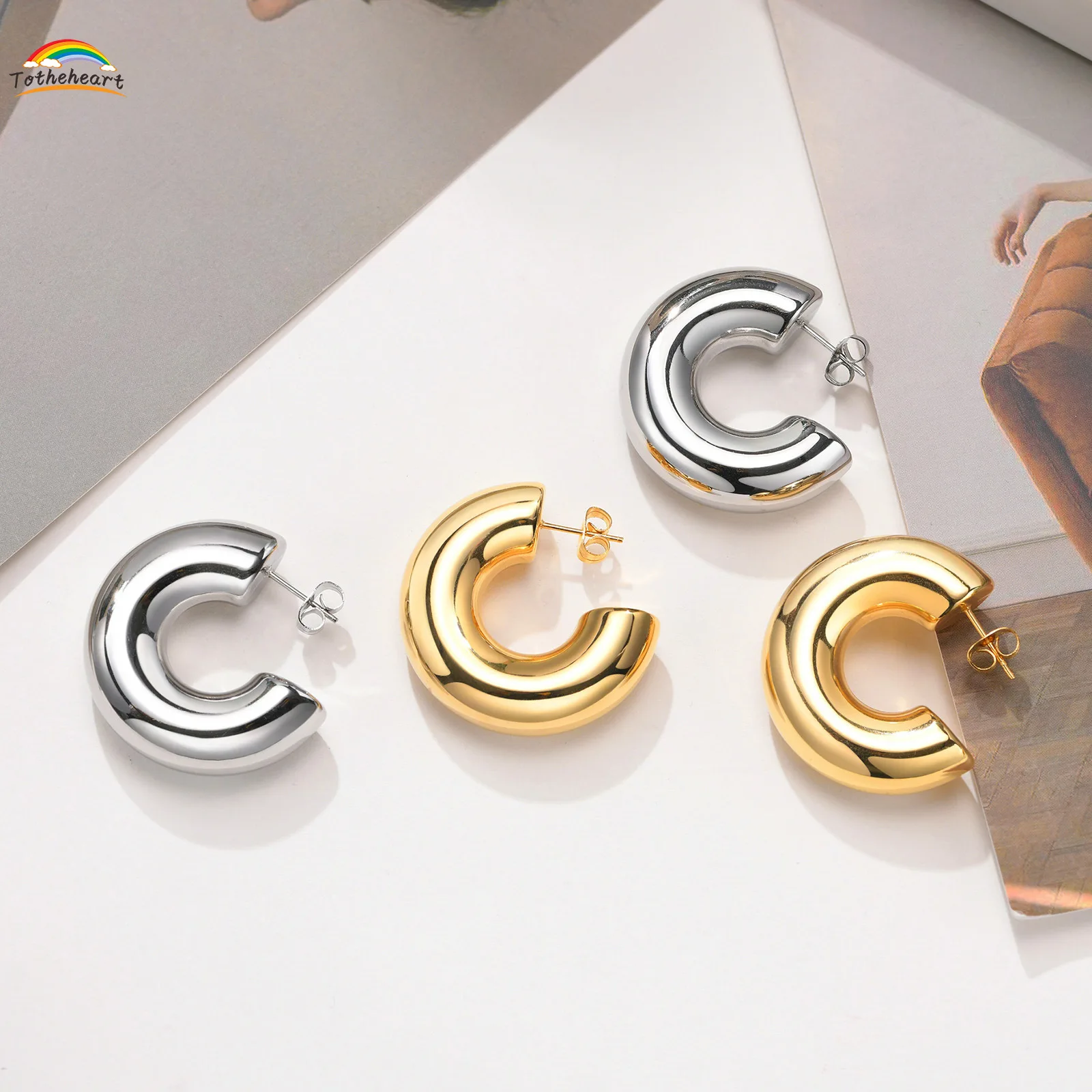 

Stainless steel polished hollow out C-shaped Earrings steel women's Earrings bare
