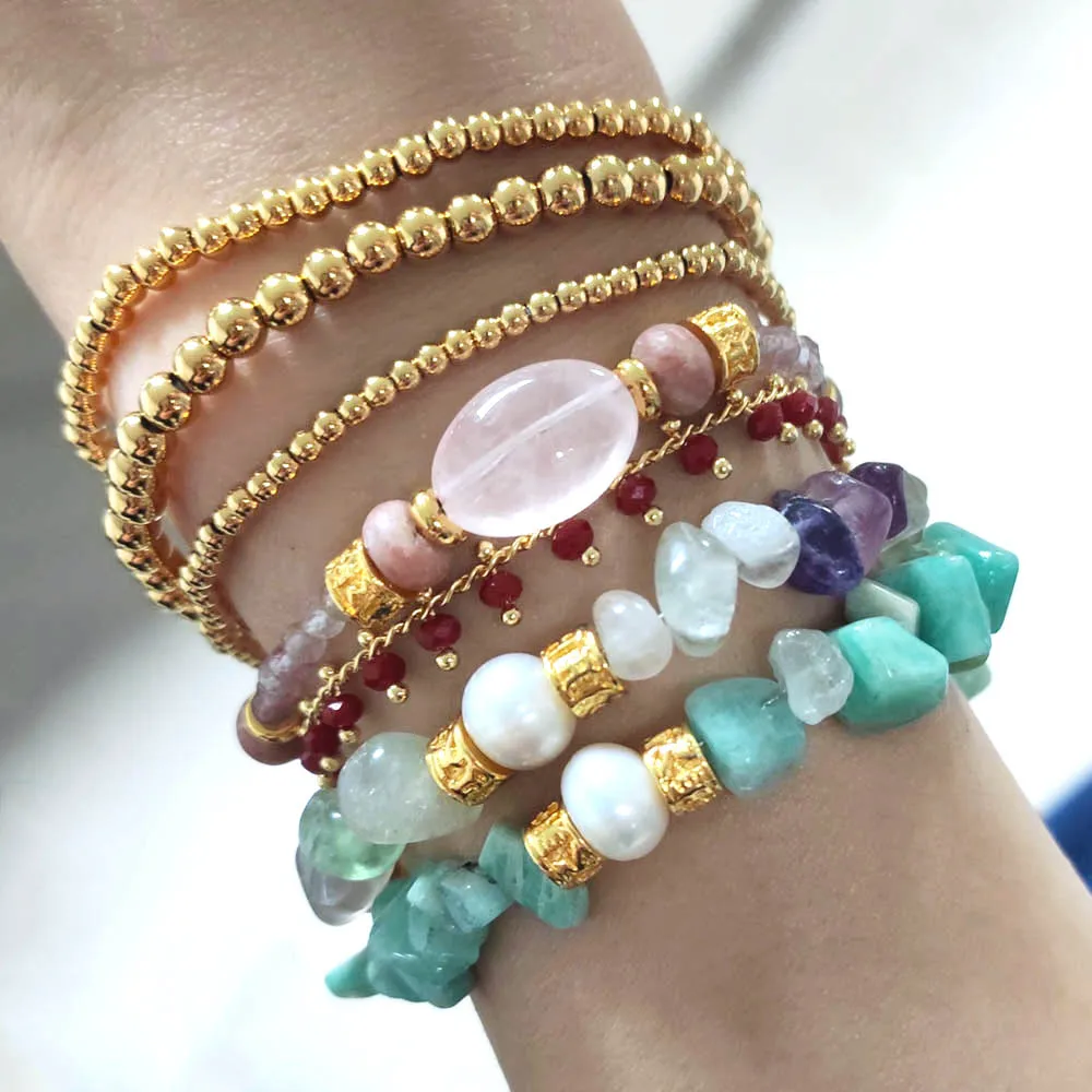 

2023 Summer Trendy Natural Stone Adjustable Arm Accessories Handmade White Pearl Oval Stones Embellished Bangle Beach Jewelry