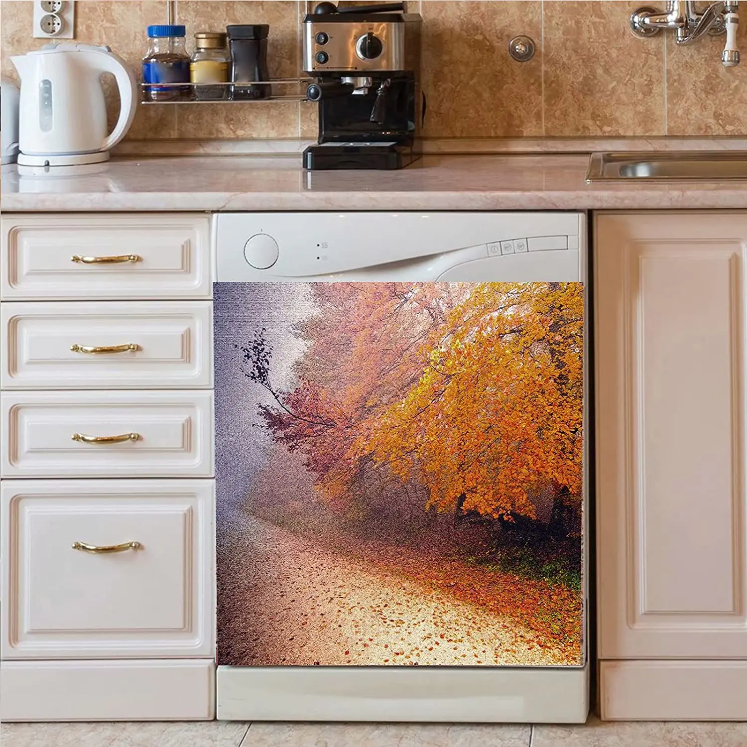 

Autumn Tree Dishwasher Magnet Cover, Home Kitchen Decoration,Leaves Sticker Decorative Refrigerator,Magnetic Decals Sheet 23 W X