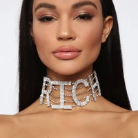 luxury big money dollar rhinestone necklace statement choker for women fashion crystal collar necklace chain party jewelry