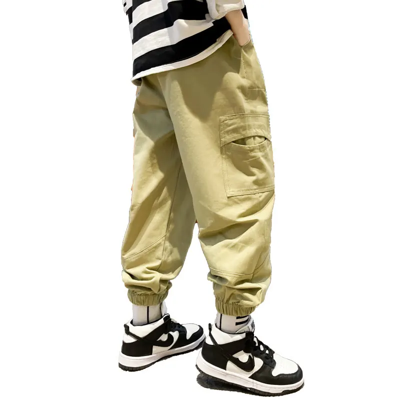 

2022 Korean Boys Kids Casual Solid Color Cargo Pants Children Clothes 3 Color Kahki Sport Trousers Spring Summer Fashion Costume