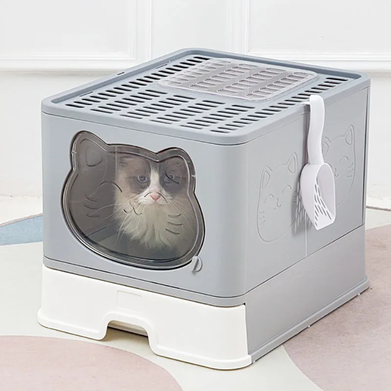 Fully Closed Cat Litter Box, Large Drawers,Cats Sandbox,Plas