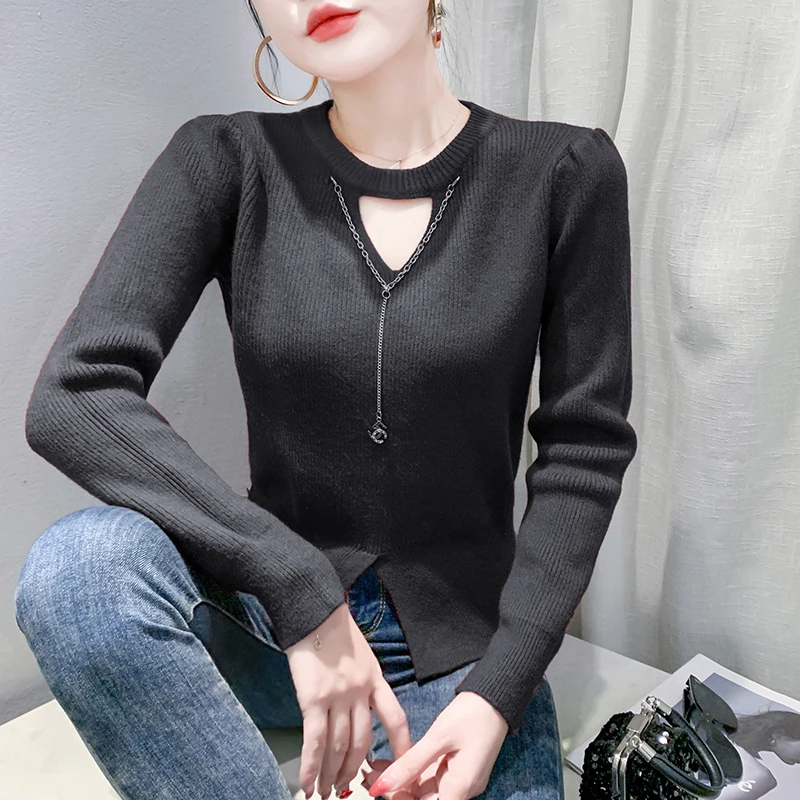 Новый дизайн бархатный ажурный женский осенне-зимний пуловер с длинными