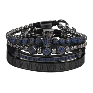 Mens Jewellery CZ Crown Bracelet Luxury Royal Bangle Set Roman Braided Bracelets For Women Fashion A