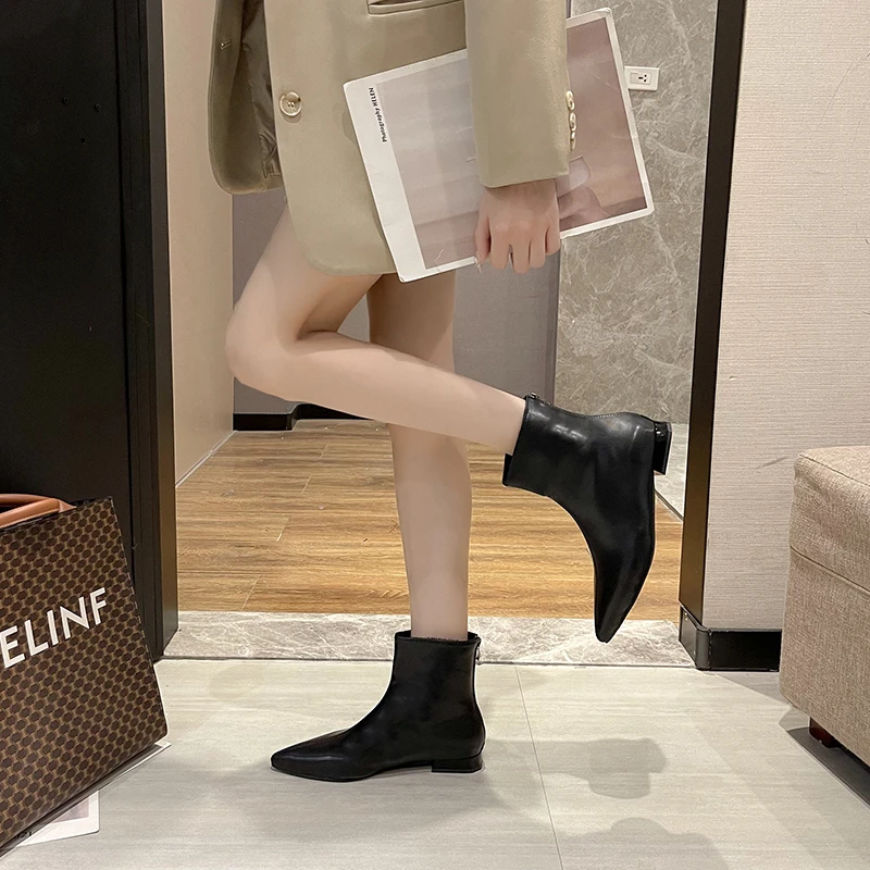 

Женские ботинки на молнии, однотонные офисные ботильоны с острым носком, на каблуке, 2023