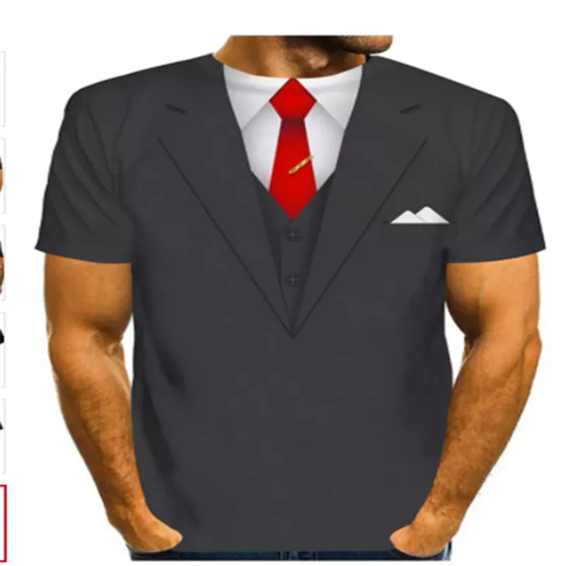 

2022NEW Fake Suit 3D T shirt Tuxedo Bow Tie 3D Printed T shirts Men Summer Fashion Short Sleeve Streetwear Fake Suit Vest Tshirt