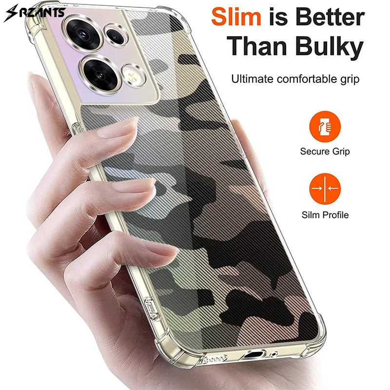 

Rzants Case For OPPO Reno 8 5G Four Cornor Strong Shockproof Half Clear Camouflage Cover