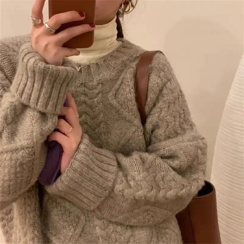 

2023 Winter Autumn Leisure O Neck Solid Long Sleeve Sweater Women Loose Soft Warmth Jumper Female Elegant Knitted Pullovers A22