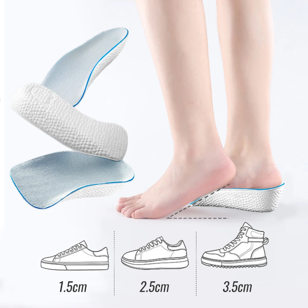 Memory Foam Orthopedic Sport Insoles for Flat Feet Arch Support Height Increase Insole for Men Women Sneakers Heel Lift Shoe Pad