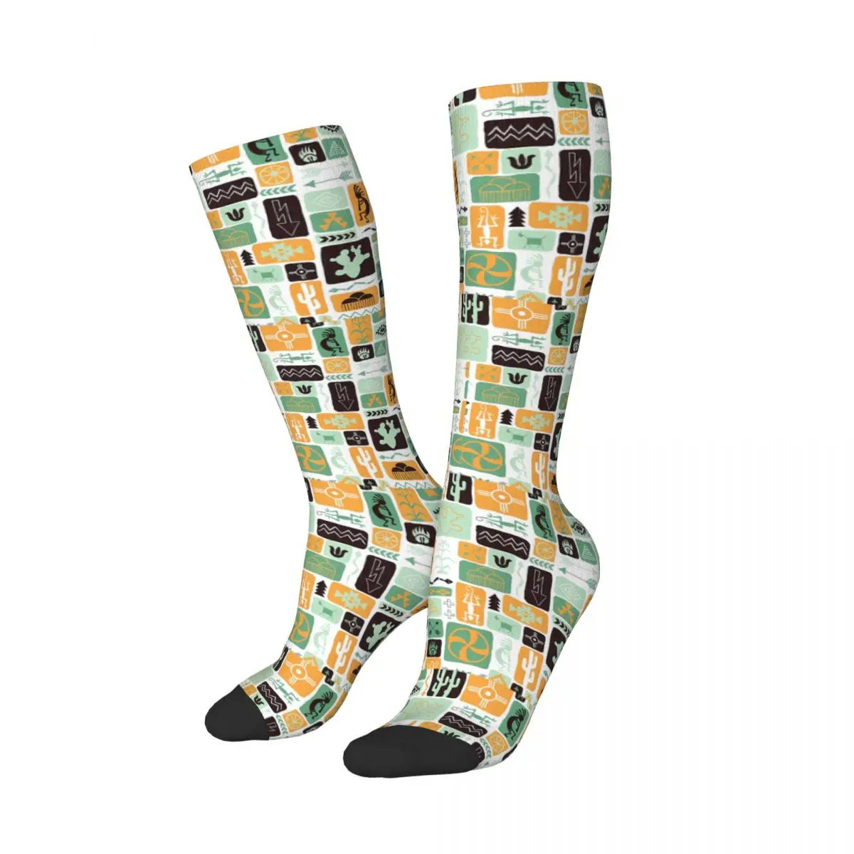Southwest Dreams Yellow Ocher Kokopelli Hopi Socks Sports 3D Print Boy Girls Mid-calf In tube socks