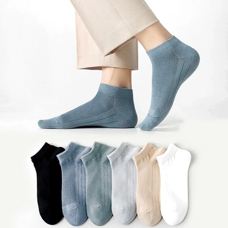 

5 Pairs Men Cotton Mesh Ankle Socks Summer Thin Fashion Breathable Short Socks Man Comfortable Solid Color Casual Male Sock New