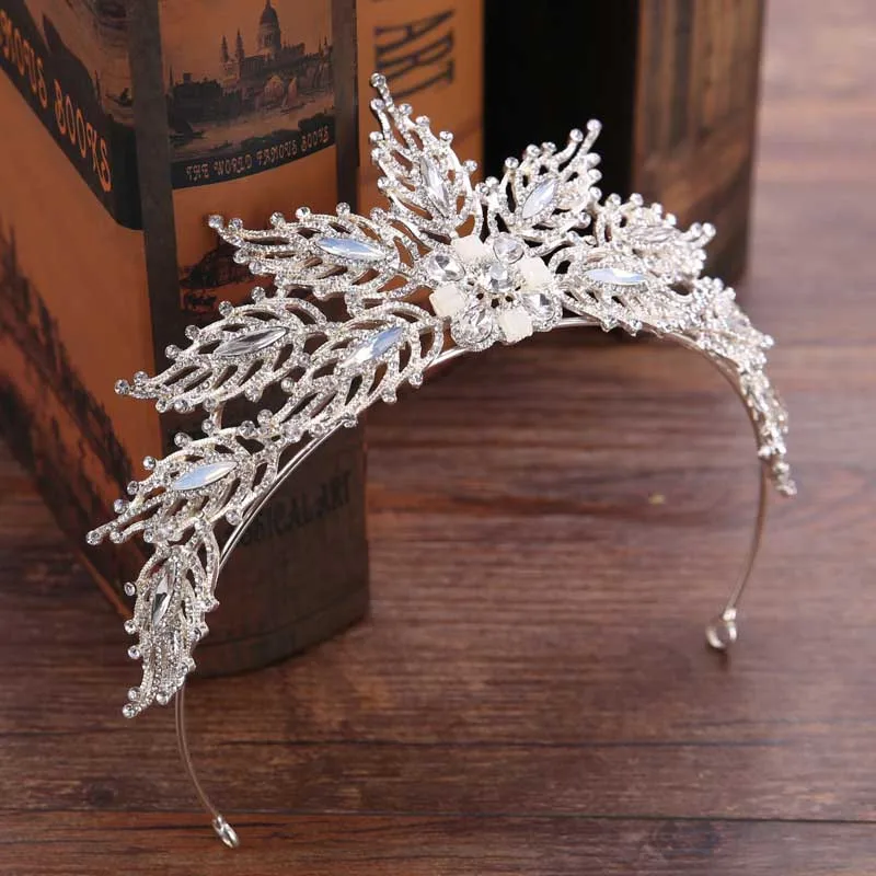 

2017 New Wedding Bridal Silver Leaf Tiara With Rhinestone Crystal Drill Crown Bride Princess Hair Ornaments jewelry LXH