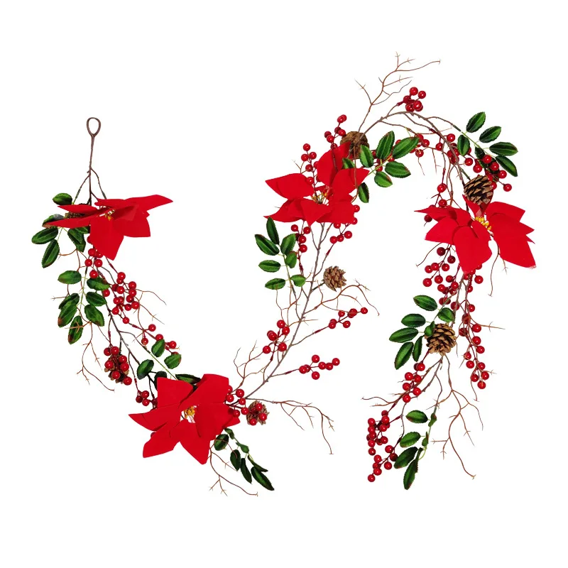 

1,9 м искусственные листья Падуба, красные ягоды, лоза, Рождественская ротанговая гирлянда «сделай сам», подвесные украшения для рождественской елки, венок для украшения дома
