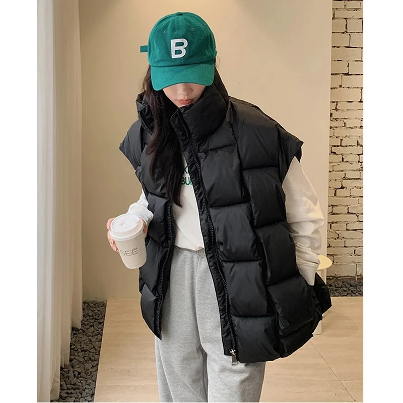 Autumn Winter Sleeveless Jackets Women 2022 Korean Cotton Padded Down Vest Loose Warm Thick Zipper Waistcoat Knitted Puffer Vest