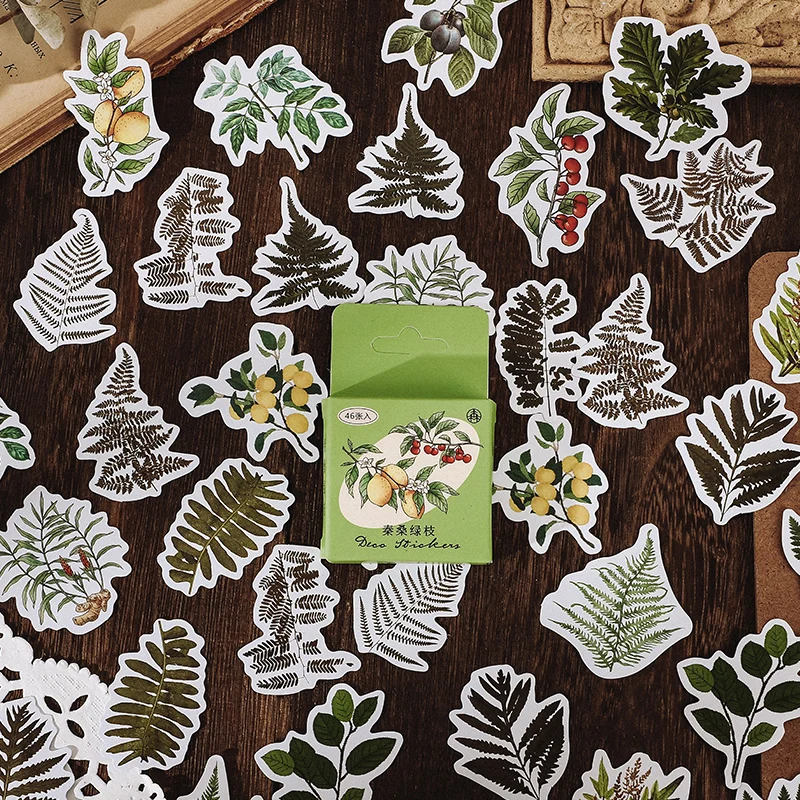 

40Packs Wholesale Box Stickers mushroom branch diary Scrapbook decorative blue butterfly Album green branches Leaf flower 4CM