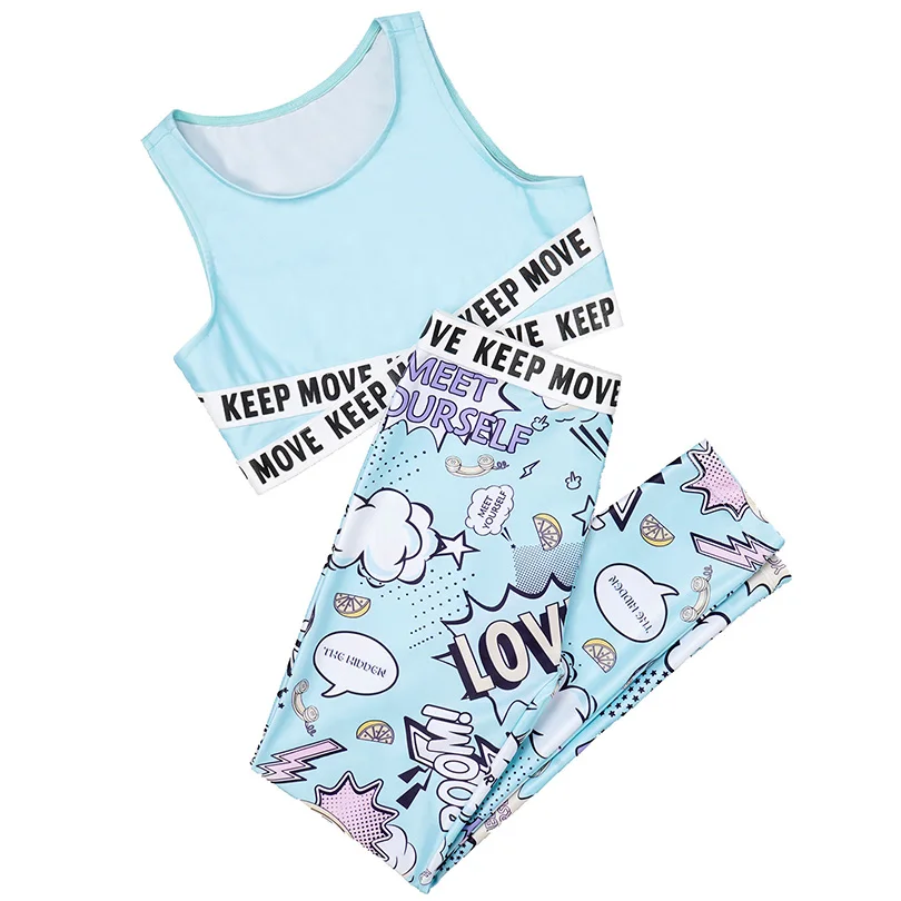 Kids Clothes girls Sport sets Yoga Tracksuits Girls Clothing Sleeveless Gym Crop Top child High Waist Fitness Gym Leggings Pants