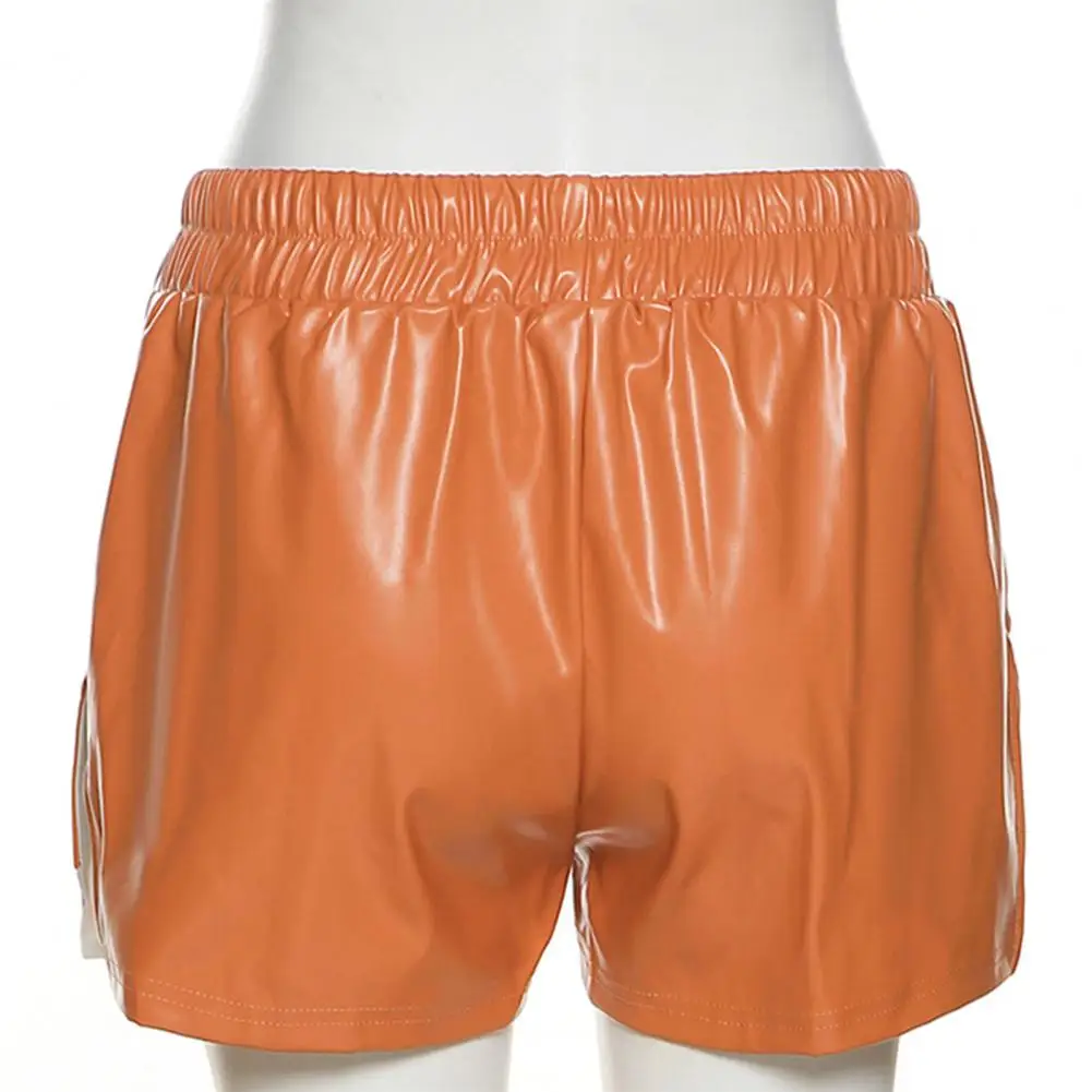 

Breathable Classic Fashion Women Faux Leather Short Pants Side Split Casual Shorts Solid Color Clubwear