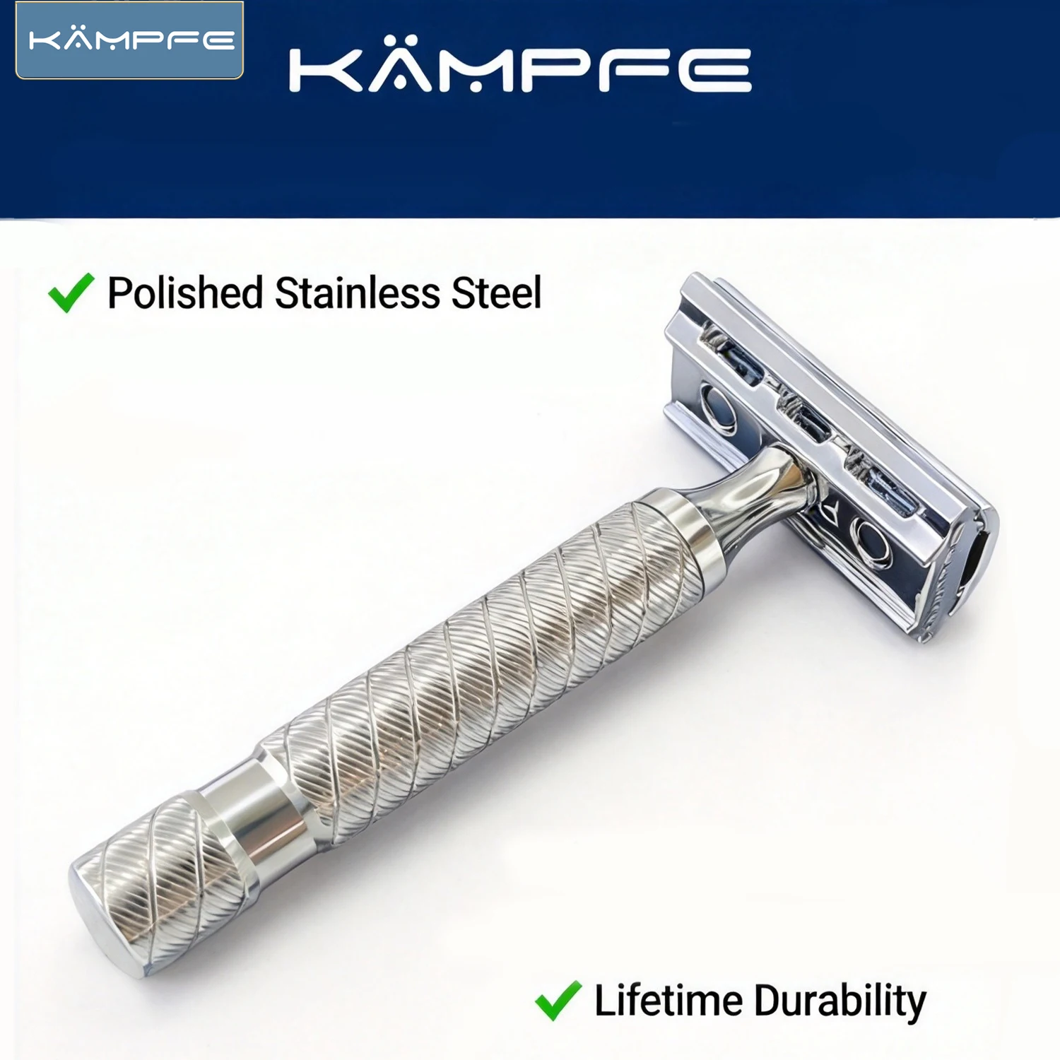 Фото Бритва KAMPFE CNC с ручкой из нержавеющей стали, безопасная, ручная, с 3 сменными основаниями, для мужского бритья, с двойным лезвием №2